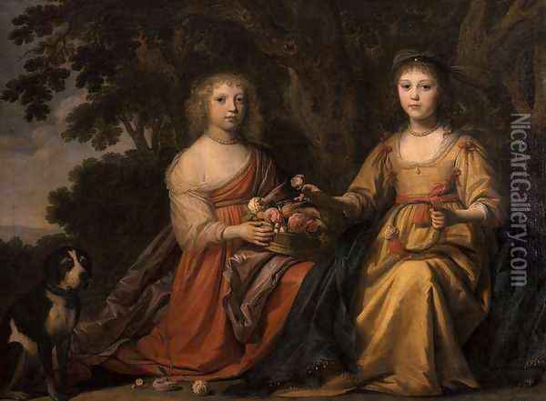 Maria Magdalena and Charlotta Elisabetha Princesses of Nassau Oil Painting - Willem van Honthorst