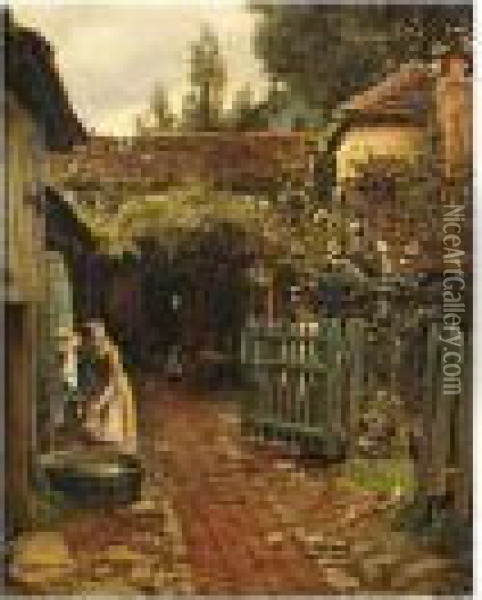 The Farmyard, Strengthened Signature Oil Painting - Frederick George Cotman