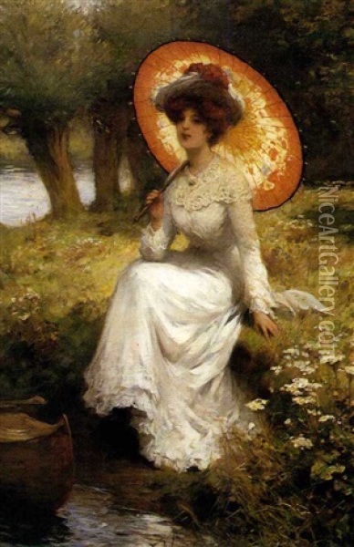 By The Pond Oil Painting - Percy William Gibbs