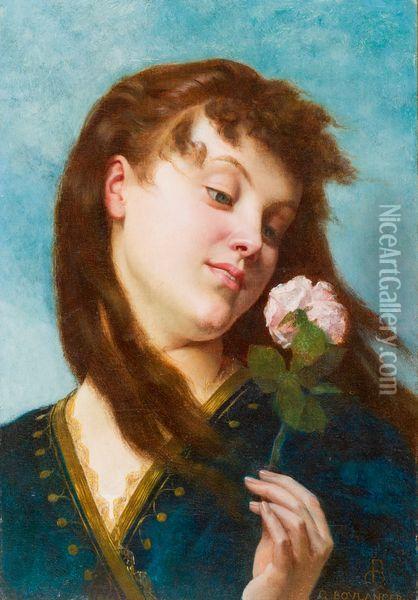 Femme A La Rose Oil Painting - Gustave Clarence Rodolphe Boulanger