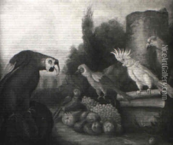 Stilleben Mit Fruchten Und Exotischen Vogeln Oil Painting - Charles Edouard du Bois