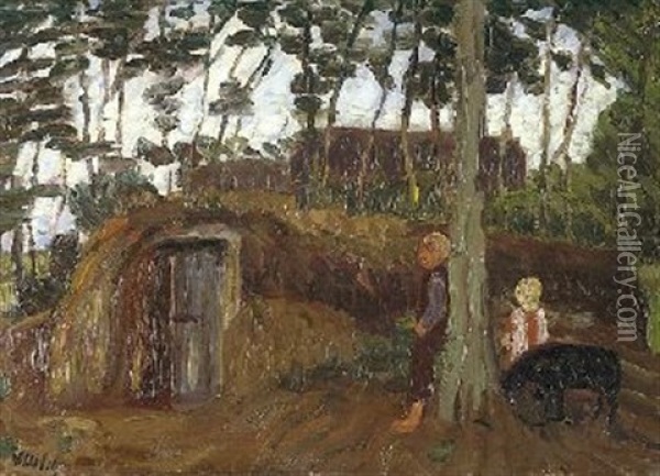 Landschaft Mit Baumen Und Kindern Oil Painting - Otto Modersohn