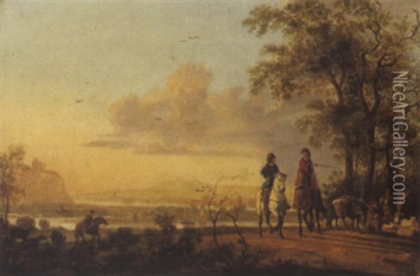Zwei Reiter In Einer Sudlichen Landschaft Oil Painting - Aelbert Cuyp