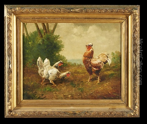 Chickens And Rooster Oil Painting - Henry Schouten