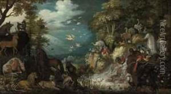 Orpheus Charming The Animals Oil Painting - Roelandt Jacobsz Savery