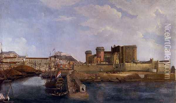 A View Of Castel Dell'ovo From The Bay Of Trentaremi, Naples Oil Painting - Gabriele Ricciardelli