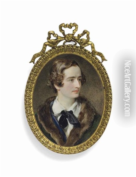 A Young Gentleman Called John Keats (1795-1821), In Fur-trimmed Green Cloak, Blue Jacket, White Shirt And Black Neck Tie Oil Painting - Sir William Charles Ross