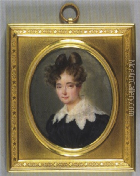 Jeune Femme En Robe De Satin Noir A Large Col A Pointes De Dentelle Oil Painting - Jules Vernet