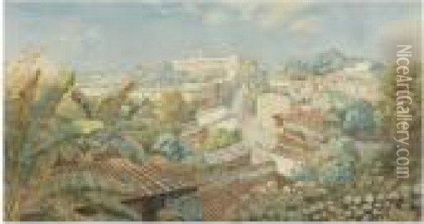 Vista De Cuernavaca Con El Palacio De Cortes Oil Painting - Paul-Gustave Fischer