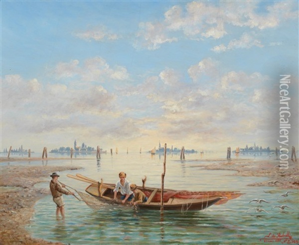 In The Venetian Lagoon Oil Painting - Ludwig Rubelli Von Sturmfest