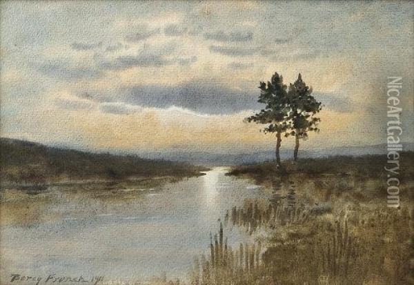 Bogland River With Two Trees Oil Painting - William Percy French