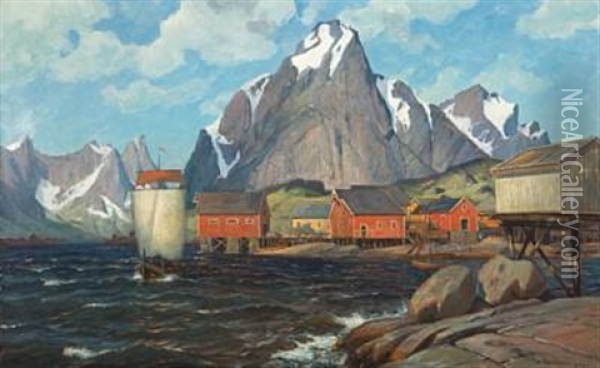 Fra Reine I Lofoten Oil Painting - Thorolf Holmboe