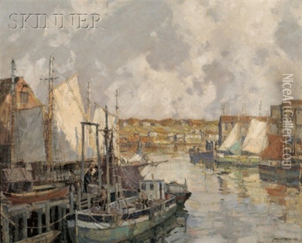 Gloucester Gill Netters Oil Painting - Frederick J. Mulhaupt
