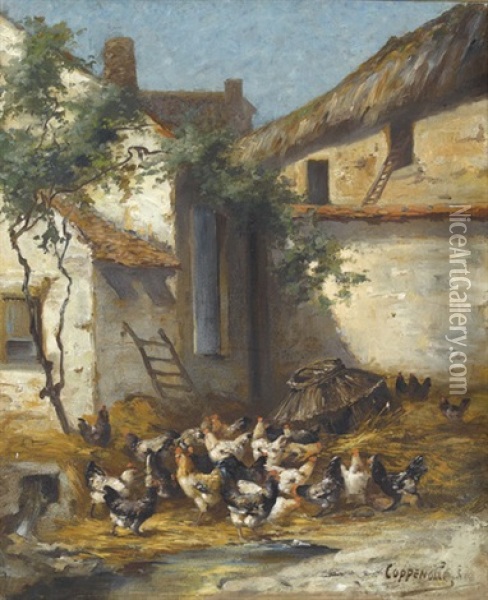 Huhnerhofszene In Der Sonne Oil Painting - Jacques Van Coppenolle