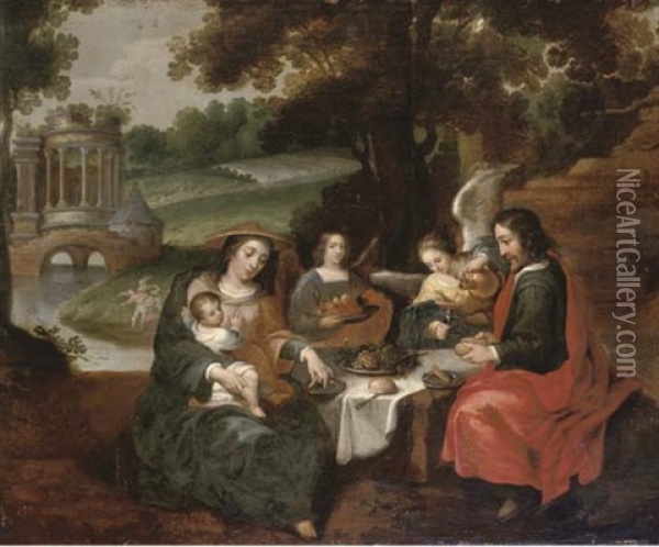 The Rest On The Flight Into Egypt Oil Painting - Willem van Herp the Elder