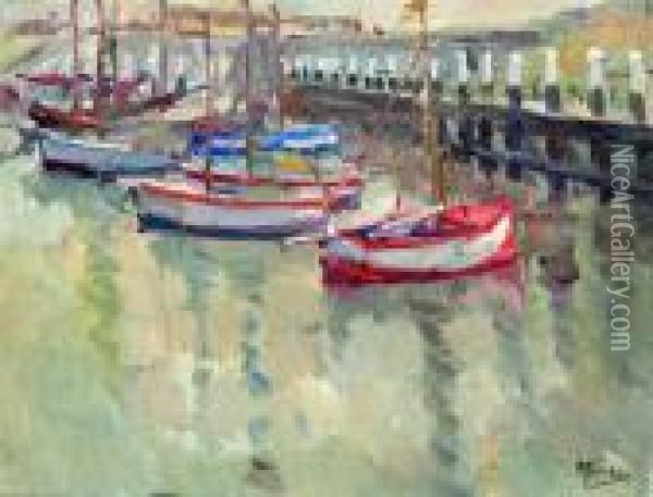 Vissersbootjes, 
 Vissersbootje In Een Haven Oil Painting - Abraham Fresco