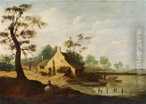 Hollandische Flusslandschaft Mit Gehoft Am Ufer Oil Painting - Pieter De Molijn