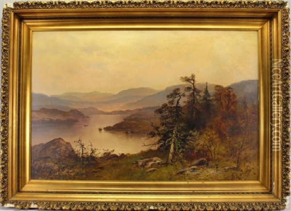 Painting Of A River Landscape With A Mountainous Background Oil Painting - Frank C. Bromley