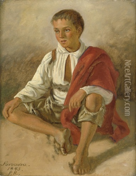 Sitzender Hirtenknabe Aus Cervaro Oil Painting - Peter (Johann P.) Raadsig