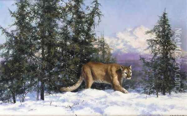 Mountain Lion Oil Painting - Thomas Hosmer Shepherd