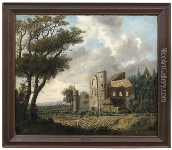 Landschaft Mit Ruinosem Gebaude Und Figurenstaffage Oil Painting - Jacob Van Der Croos