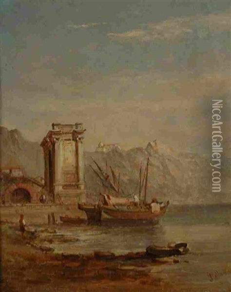 Italian Lakeside Scene Oil Painting - Alfred Pollentine