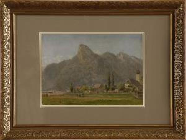 The Koeffel And The Church At Oberammergau,bavarian Alps Oil Painting - Edward Lamson Henry
