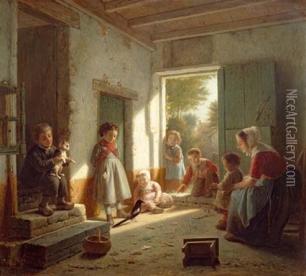Die Neugierige Elster Oil Painting - Theodore Bernard de Heuvel
