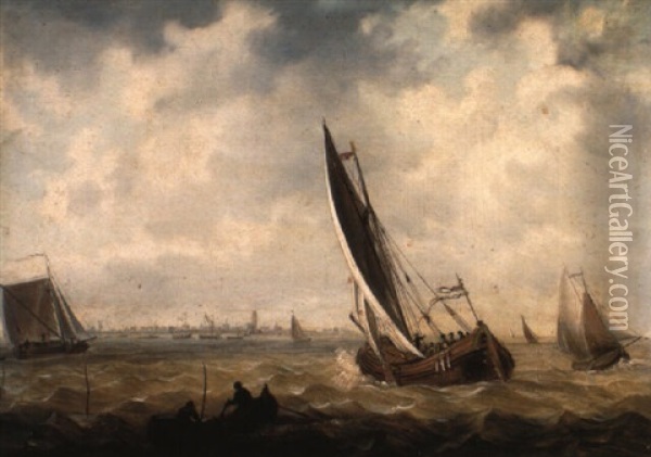 Shipping Off Dordrecht In Choppy Seas Oil Painting - Jan van Os