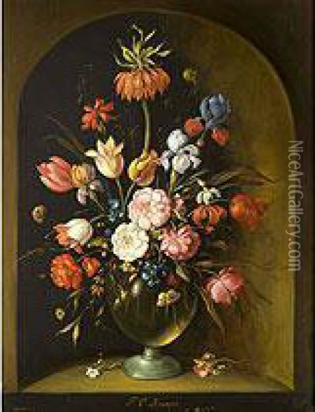 Blumenstilleben In Einer Glasvase Oil Painting - F. Knapp