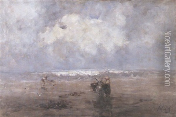 Kelp Gatherers On A Beach Oil Painting - Nathaniel Hone the Younger
