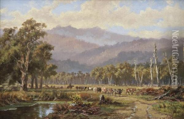 Droving Cattle Oil Painting - James Waltham Curtis