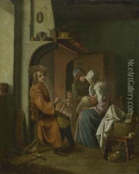 Bauernfamilie In Der Stube. Oil Painting - Peter Jacob Horemans