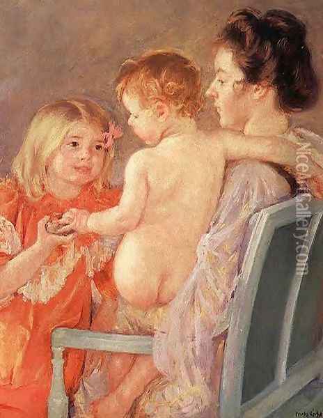 Sara Handing A Toy To The Baby Oil Painting - Mary Cassatt