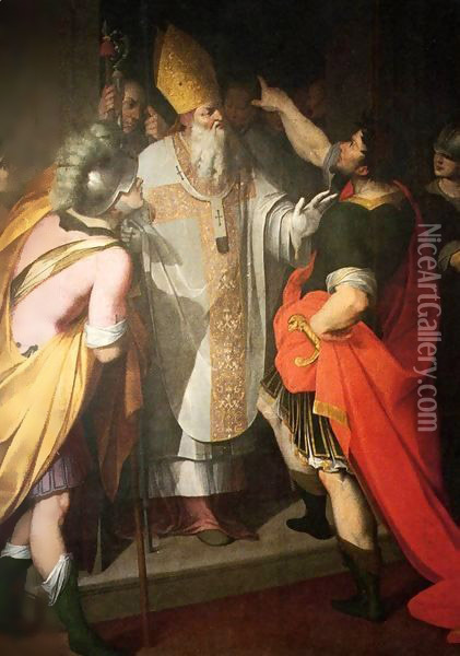 St Ambrose Stopping Theodosius Oil Painting - Camillo Procaccini