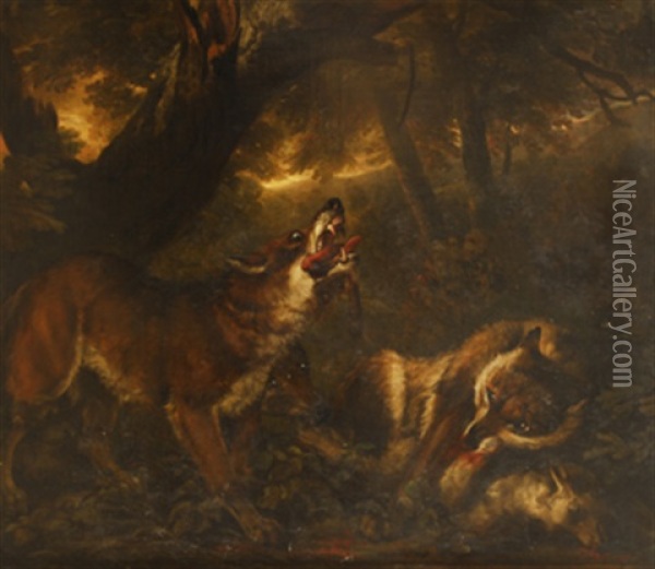 Manada De Lobos Cazando Una Oveja Oil Painting - Philipp Reinagle