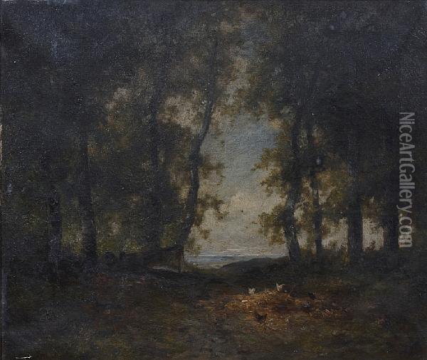 A Wooded Landscape With Chickens In A Clearing Oil Painting - Patrick, Peter Nasmyth