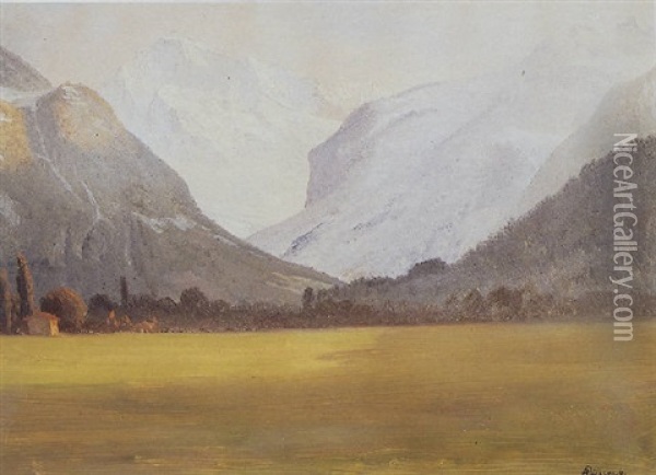 Snow Capped Mountains Oil Painting - Albert Bierstadt