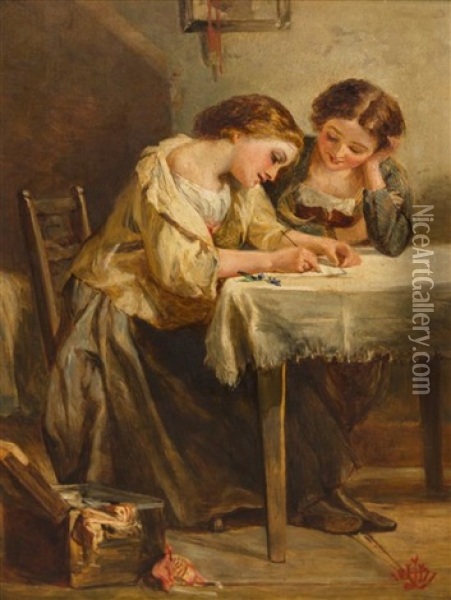 Writing A Letter Oil Painting - Henry Lejeune