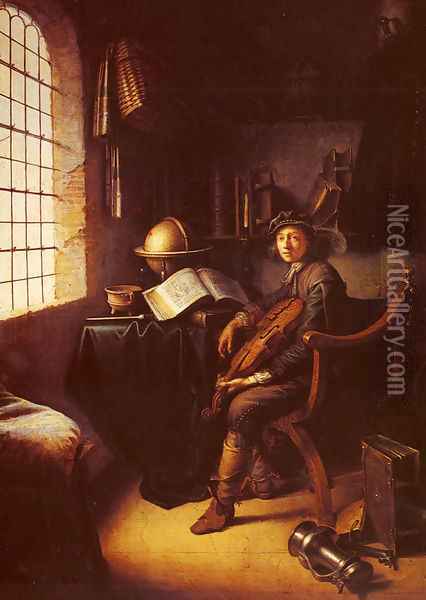 An Interior With A Young Violinist 1637 Oil Painting - Gerrit Dou