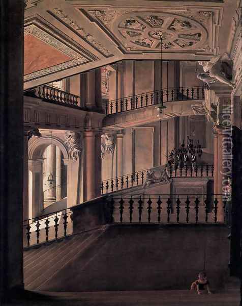 Staircase in the Berlin Palace 1828 Oil Painting - Eduard Gartner