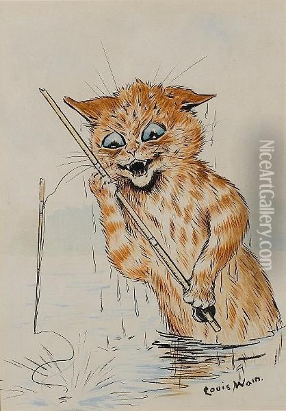 Lost Fish Oil Painting - Louis William Wain