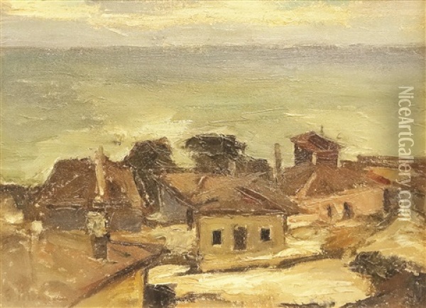 Houses At The Shore Oil Painting - Gheorghe Petrascu