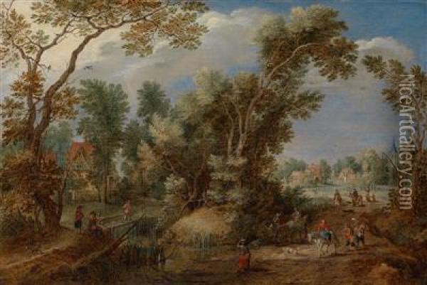 Waldlandschaft Mit Blick Auf Ein Dorf Oil Painting - Gillis Claesz De Hondecoeter