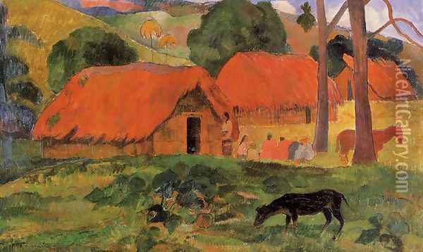 Three Huts Tahiti Oil Painting - Paul Gauguin