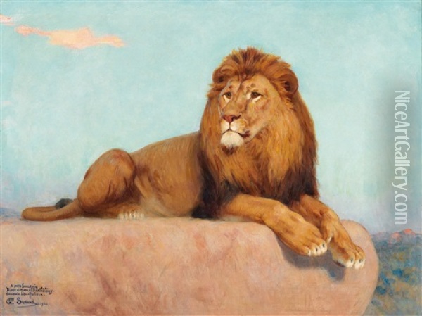Lion Resting Oil Painting - Gustave Surand