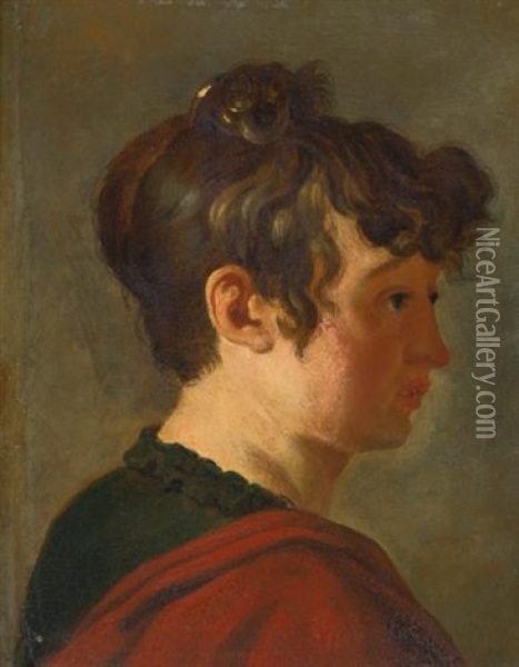 Profile Portrait Of A Lady, Head And Shoulders Oil Painting - Henri Nicolas Van Gorp