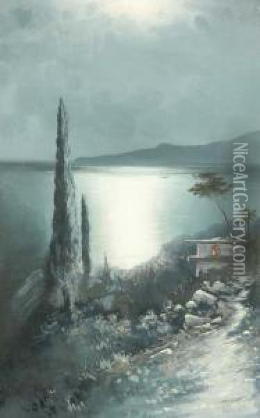 Romantische Mondschein-kustenlandschaft Oil Painting - Lef Feliksovich Lagorio
