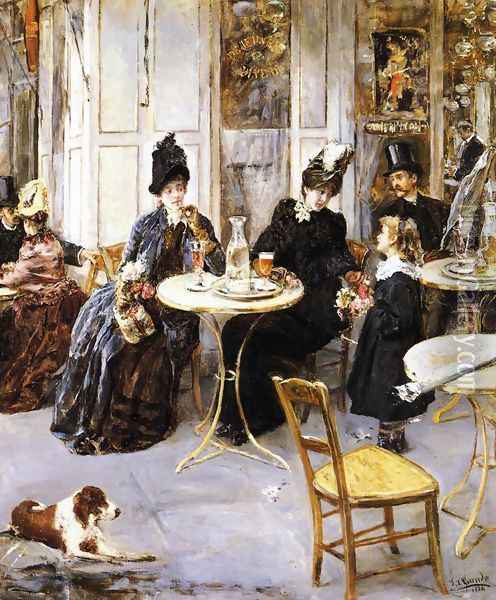 A Parisian Cafe Oil Painting - Eduardo Leon Garrido
