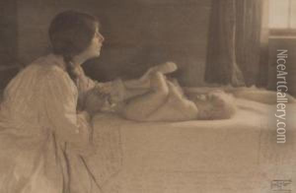 Mother And Baby Oil Painting - Eva Watson-Schutze